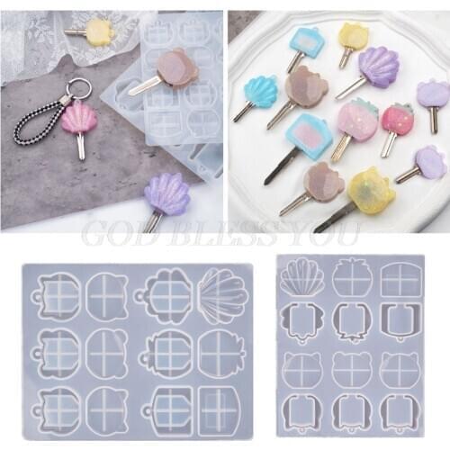 Cute Cat Bear Shell Shape Key Tag Resin Mold Key Covers Caps Epoxy Resin Casting Mold Animals Key Identifier Mould Tools