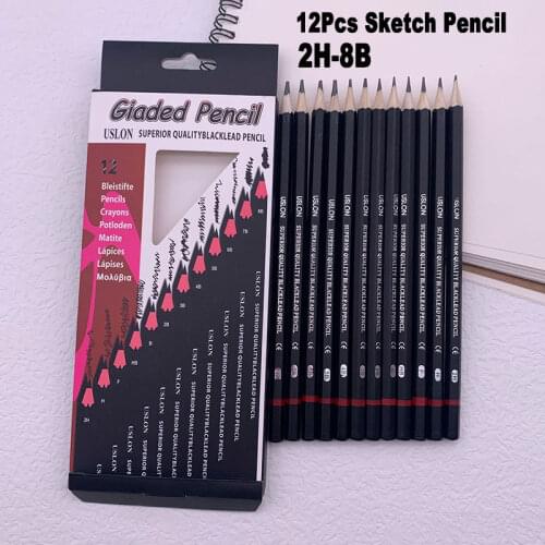 12Pcs Sketch Drawing Pencil 2H H F HB B 2B 3B 4B 5B 6B 7B 8B Hard/Medium/Soft Charcoal Wooden Art Painting Pencils Stationery