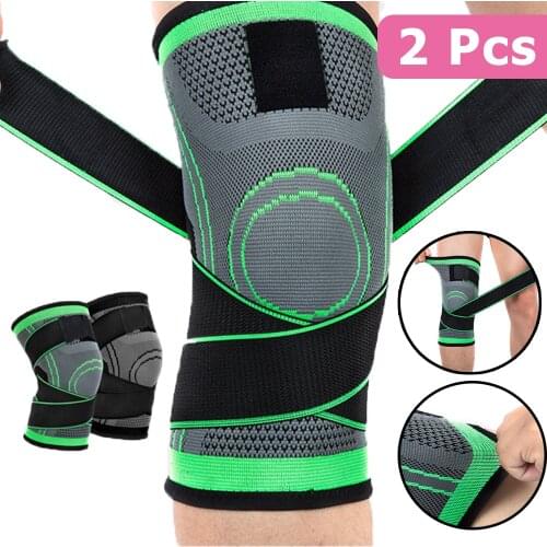 2 PCS Elastic Sports Kneepad with Bandage Protective Safety Pressurized Knee Pads Basketball Fitness Volleyball Running Support