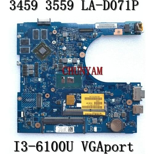 NEW I3-6100U FOR Dell VOSTRO 14 3459 15 3559 Laptop Motherboard AAL15 LA-D071P CN-0NWT95 NWT95 VGA port Mainboard 100%tested
