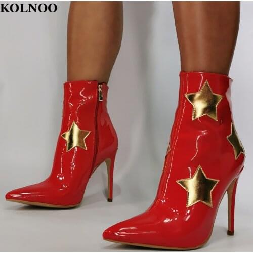 Kolnoo New Arrival Ladies High Heels Boots Real Pictures Gold Five-Stars Merry Christmas Style Ankle Boots Fashion Winter Shoes