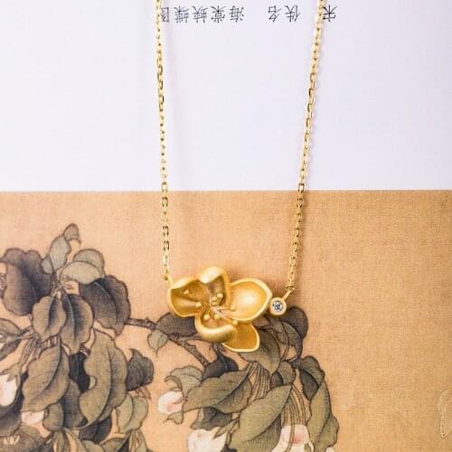 100% 925 Sterling Silver new trendy necklace female palace retro long design lotus gold clavicle chain Pendants Fine Jewelry