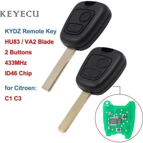 Keyecu KYDZ Remote Key 2 Buttons 433MHz ID46 Chip Car Key for Old Citroen C1 C3 with VA2/HU83 Blade