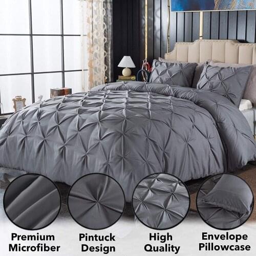 Luxury Bedding Set Solid Color Pinch Pleat Art Work Duvet Cover With Pillowcases White Grey Bed Covers Twin Queen King Size 3pcs