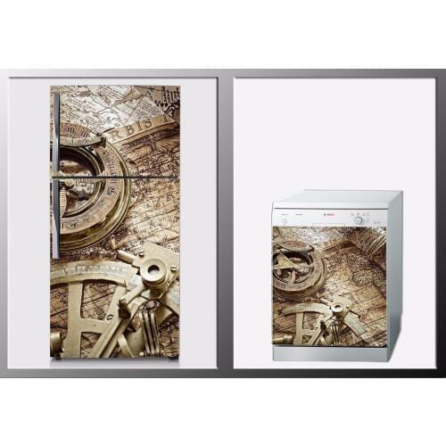 3D Retro Map SelfAdhesive Refrigerator Dishwasher Door Sticker Wallpaper wall sticker Kitchen wallpaper Poster