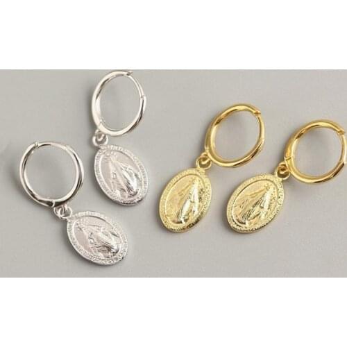 Classic Religious Style Virgin Mary Pendant Real Gold Plated Mother of God Drop Earrings