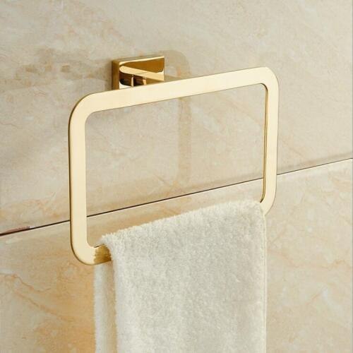 Modern Pure Golden Towel Ring Towel Holder Square Wall-Mounted Towel Rack Bathroom Accessories Home Decoration