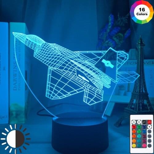 Lockheed Martin F-22 Raptor Kids Night Light 3d Illusion Led Bedroom Decor Light Cool Child Birthday Gift Lamp Fighter Aircraft