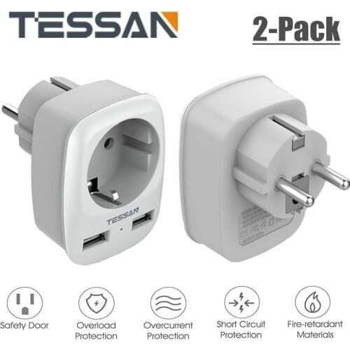 TESSAN Portable Alargador Enchufe Extension Socket with 2 USB and 1 Outlets Smart Power Socket Plug European Plug Home/Office