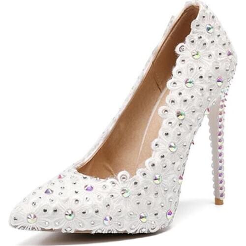 Thin High Heels Pumps Women Sequined Cloth Lace Slip On 11CM Pointed Toe Dress Office & Career Party Wedding 2020 Shoes Women