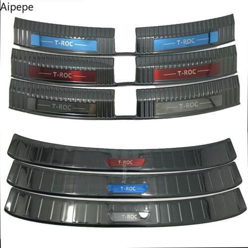 Inner&Outer Rear Trunk Boot Bumper Guard Protector Trim Stainless Steel 2pcs for VW Volkswagen T-Roc 2017 2018 2019 Car Styling