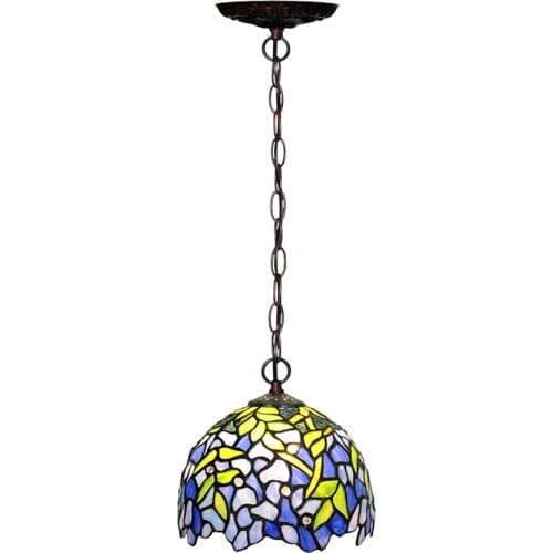 WYM 1 Light Tiffany Countryside Style Pendant Ceiling Lamp with 8" Stained Glass Lampshade for Kitchen/Bar, Home Decor