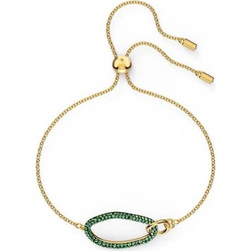 SWA 1:1 Women Bracelet Green Asymmetric Oval Bracelet Vintage Adjustable Gold Color Gift