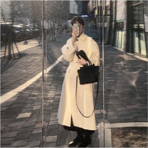 Autumn Winter Oversized Long Trench White Coat for Women Sashes Womens Windbreaker 2021 Streetwear Ladies Loose Outerwear