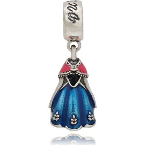 High quality 925 sterling silver charms enamel beads princess dress pendant fit Europe bracelet silver jewelry making for women