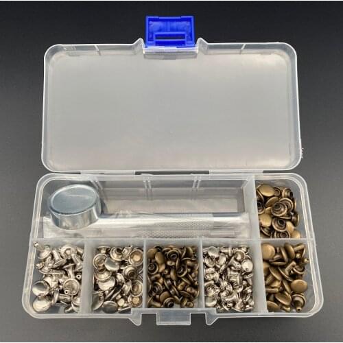 120 Set Leather Rivets Single Cap Rivets Tubular Metal Studs with Fixing Tool Kit for Leather Craft Repairing