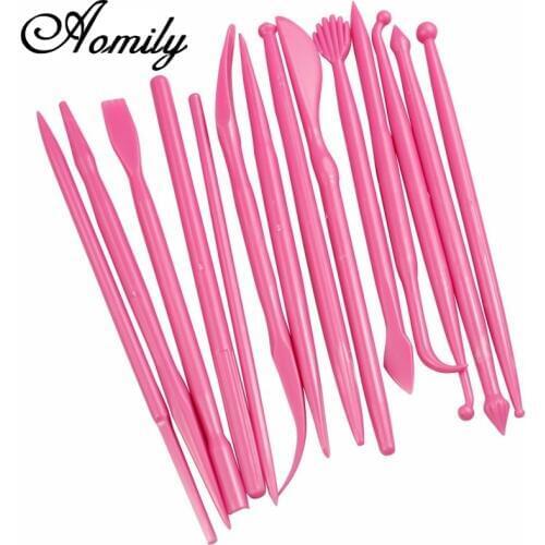 Aomily 14pcs/Set Sculpture Sugar Modeling Cutter Smoother Polymer Clay Mold Fondant Flower Gum Paste Decorating Pen Tool Kit