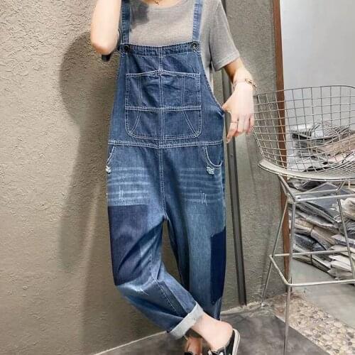 2021 Women Harem Trousers Cowboy Stitched Denim Jumpsuits Rompers Fashion Washed Bleached Scratched Jeans Overalls Long Pants