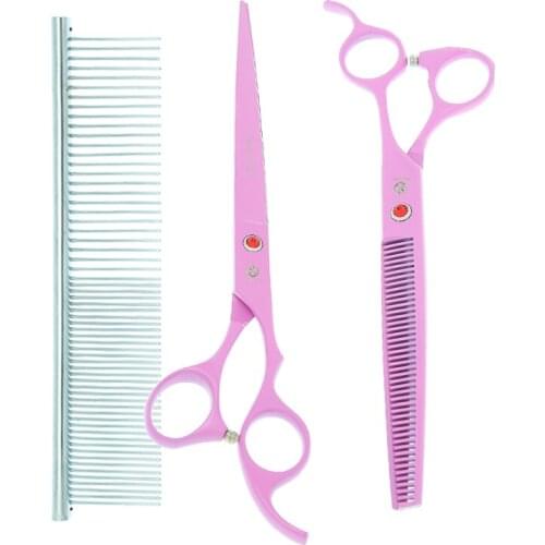 Purple Dragon 8 inch Pet Scissors Dog Grooming Shears Forceps Japanese Steel Animal Straight Thinning Curved Hair Clipper B0055B