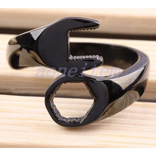 Black Screw Wrench Jagged Biker Rings Stainless Steel Punk Trendy Rings Men Jewelry