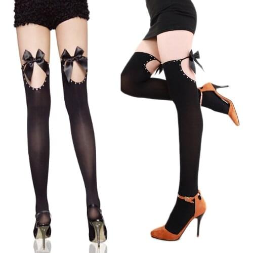 Bow high knee Stockings Top Thigh Stockings sexy lady sheer Silicone strips Cosplay club party hosiery women School girls