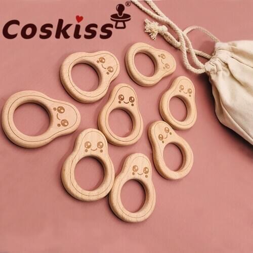 Coskiss Food Grade Avocado Beech Wooden Teethers Baby Teether for Kids Childrens Toys Diy Making Wooden Rings Teething Toys