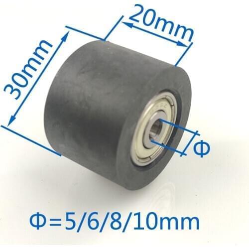 Diameter 30mm,Length 20mm black color PU material sliding nylon rollers/wheels with two bearings bore 5mm/6mm/8mm/10mm