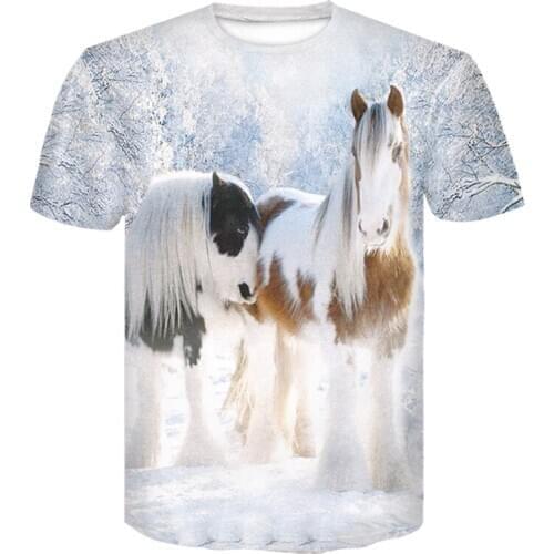 New printed summer mens animal casual cool 3D horse cool and comfortable summer round neck t-shirts for men and women