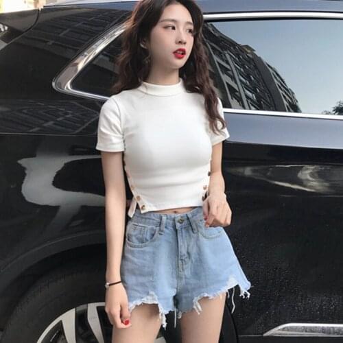 Slim T Shirts for Women Fashion Brand Korean Clothes Ins Tees O-neck Ladies Crop Top Summer Style Streetwear Hipster New