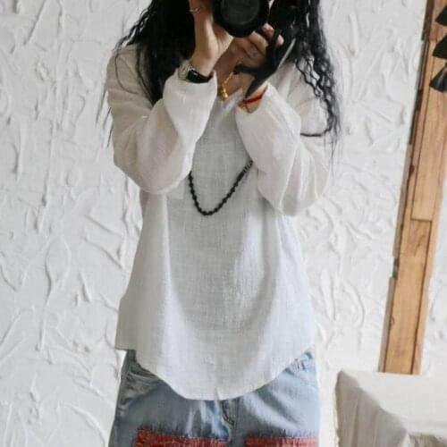 Cotton Linen Pockets Irregular Hem Long Sleeve T Shirt Women Summer 2017 Casual Simple Blusa T-shirt Long Women Tops