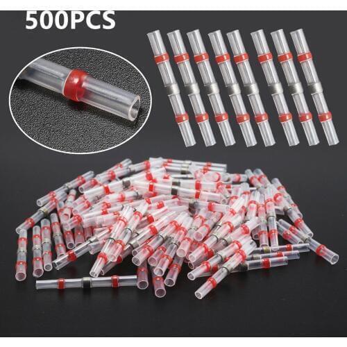500PCS Insulated Waterproof Heat Shrink Soldering Sleeve Terminals Butt Wire Connectors Electrical Wire Solder Terminals