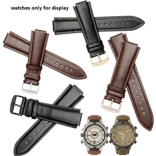 Quality genuine leather wdistband 24*16mm black brown bracelet eplacement Strap For Timex T2N739 T2N721 720