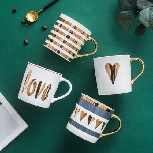 Nordic Style Ins Harajuku Gold Foil Ceramic Cup Creative Mug Artistic Hipster Coffee Cup Ceramic Cups with Lids