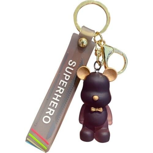 Cool Tide Bow Tie Little Bear Keychain Jelly Color Resin Doll Bag Pendant Car Key Couples Charm Jewelry Accessories Keyring New