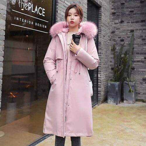 ISENMAL X-Long Winter Parkas Women Large Fur Collar Hooded Jacket Thickness Cotton Padded Lady Overcoat Female Snow Outwear