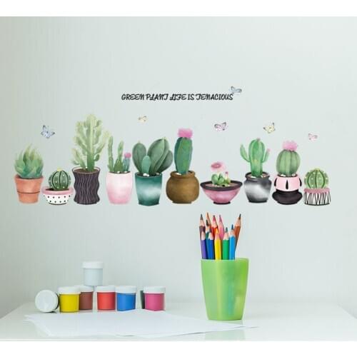 Literary Plant flowerpot Wall Sticker For Bedroom Home Decoration Flower Plane Mural Modern Window Removable Diy Wallposters