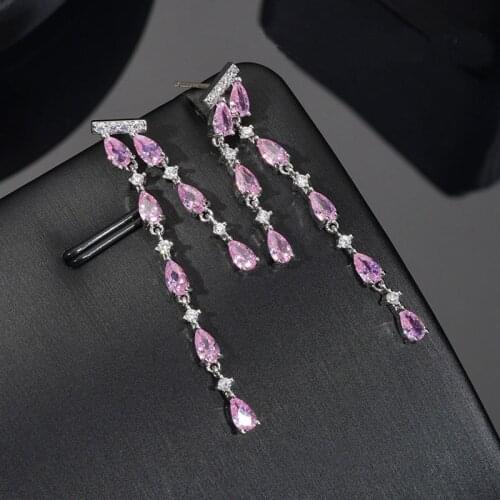 11.11 fashion long tassel earrings bohemian for bridal wedding party jewellry shiny cubic zircon drop dangle earing bijoux gift