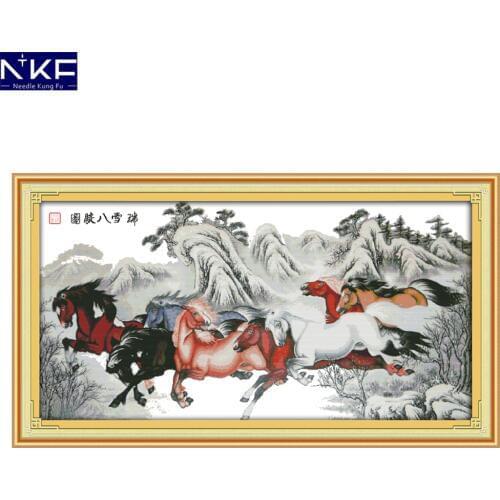 NKF Horse Cross Stitch Pattern Handmade Craft Needlework Embroidery Kit Animal Cross Stitching Set for Home Decor