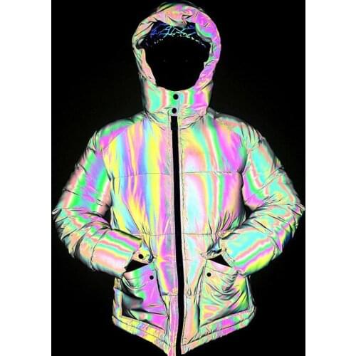 New Winter Cold Coat Mens Cotton-padded Jacket Colorful Reflective Cotton Coat European and American Wind Casual Padded Cotton