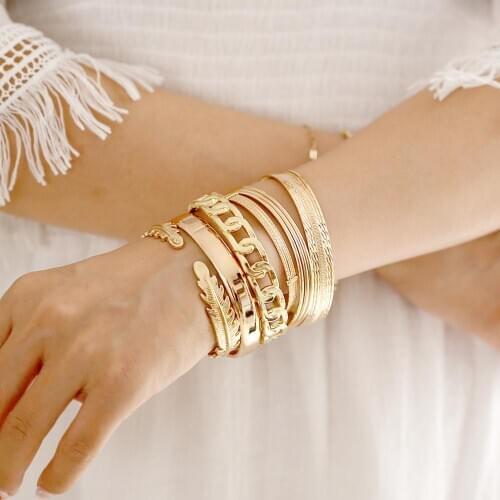 KAYMEN New 3 Pieces Circle Bangle Bracelet Set For Women Gilrs Golden Fashion Cuff Bangle Bijoux