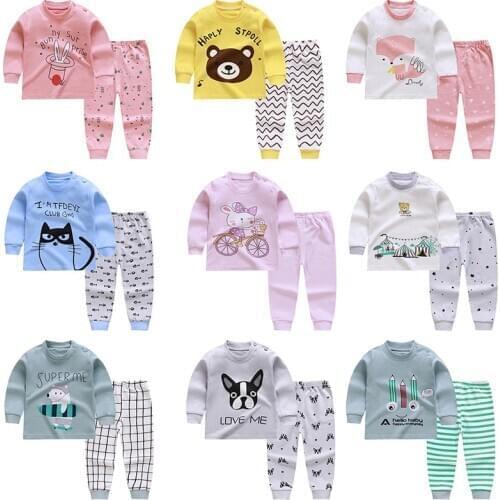 New Kids Boys Girls Pajama Sets Cartoon Print Long Sleeve Cute T-Shirt Tops with Pants Toddler Baby Autumn Sleeping Clothes