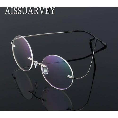 Mens Womens Frames Rimless Round Retro Eyeglasses Optical Brand Designer Prescription Titanium Alloy Business Eyewear Cheap