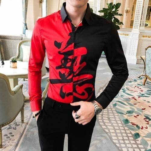 Fall 2019 Mens Long Sleeve Shirt Mens Social Blossom A236-9820-P55