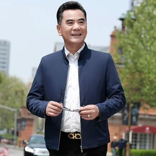 Dad autumn jacket loose casual middle aged and old mens spring and autumn jacket collar