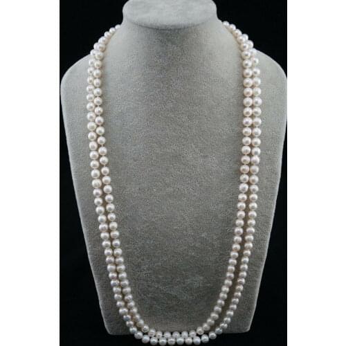 Long 46" Natural Pearl Round Baroque 8-9mm White Freshwater Pearl Necklace AAA