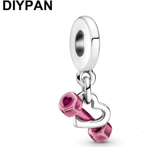 Fit Original Pandora Bracelet Charm 925 Sterling Silver Dumbbell & Heart Pendant Dangle Charms Beads DIY Jewelry Berloque