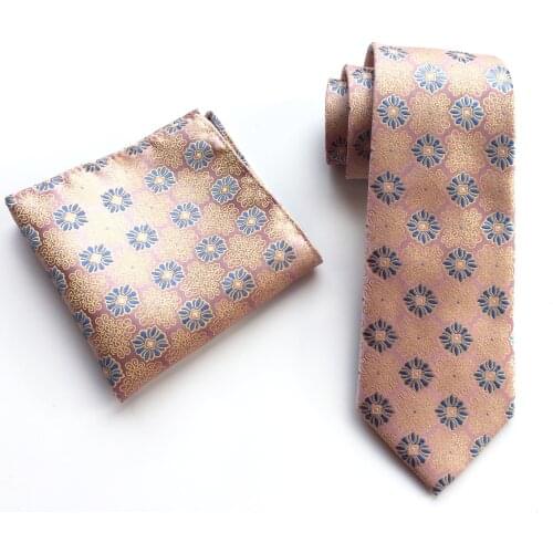 Dropshipping Men Necktie Set Unique Floral Pattern Ties with Woven Pocket Square