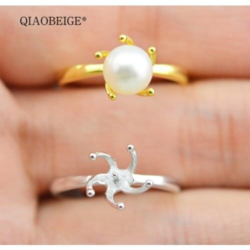 QIAOBEIGE HOT fashion Simple design Pearl Mountings Five claws open Rings Women Pearls Female Finger Ring Jewelry diy accessory