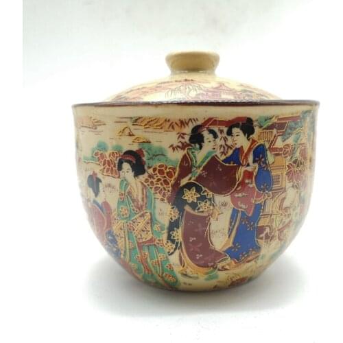 Retro Chinese ceramic covered bowl tea can lid tureen antique China second-hand home decoration