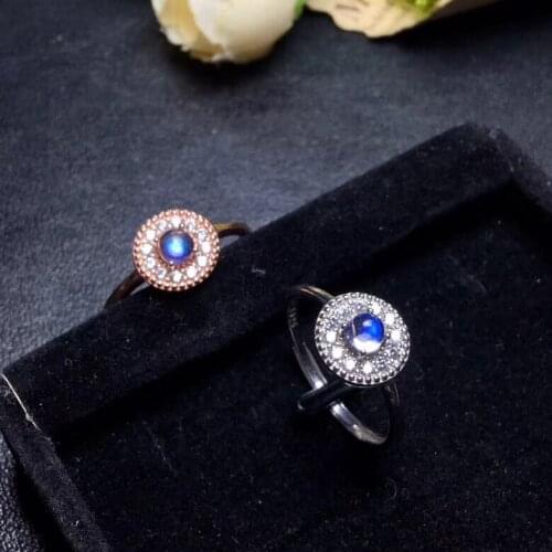 S925 silver inlaid natural blue moonstone ring natural gemstone fashion round Sun flower ring woman girl party gift jewelry